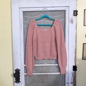 And Now This Pink Square Neck Balloon Sleeve Shaker Knit Sweater Size Medium